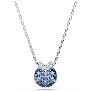 Swarovski Bella V Anhänger, Rhodinierte Damenhalskette mit Zentralem, Hellblauem Kristallelement im Rundschliff und Schimmerndem Kristallpavé, Länge: 38-43 cm Swarovski Bella V Anhänger, Rhodinierte Damenhalskette mit Zentralem, Hellblauem Kristallelement im Rundschliff und Schimmerndem Kristallpavé, Länge: 38-43 cm