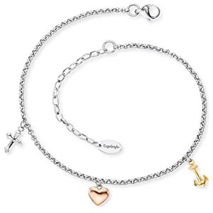 Engelsrufer Fußkettchen für Damen mit Kreuz, Herz und Anker Anhänger, Edelstahl Bicolor, Tricolor, verstellbare Länge, nickelfrei, Allergiker geeignet Engelsrufer Fußkettchen für Damen mit Kreuz, Herz und Anker Anhänger, Edelstahl Bicolor, Tricolor, verstellbare Länge, nickelfrei, Allergiker geeignet
