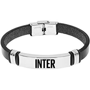 Inter F.C. nazionale Armband aus Edelstahl Leder, Herren, Schwarz Stahl, Taglia Unica, Edelstahl, Kein Edelstein. Inter F.C. nazionale Armband aus Edelstahl Leder, Herren, Schwarz Stahl, Taglia Unica, Edelstahl, Kein Edelstein.