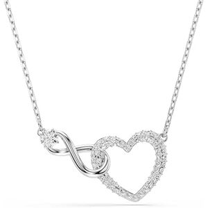 Swarovski Swa Infinity Halskette, Weiße, Rhodinierte Kette mit Herz-Anhänger, Unendlichkeitszeichen-Anhänger und Strahlenden Kristallen Swarovski Swa Infinity Halskette, Weiße, Rhodinierte Kette mit Herz-Anhänger, Unendlichkeitszeichen-Anhänger und Strahlenden Kristallen