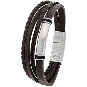 s.Oliver Armband für Herren, Gravierbar, Leder / Edelstahl, Braun, Länge: 20-21,5 cm s.Oliver Armband für Herren, Gravierbar, Leder / Edelstahl, Braun, Länge: 20-21,5 cm