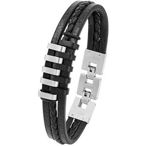 s.Oliver Armband für Herren, Leder/Edelstahl, IP Schwarz, Länge: 20-22 cm s.Oliver Armband für Herren, Leder/Edelstahl, IP Schwarz, Länge: 20-22 cm
