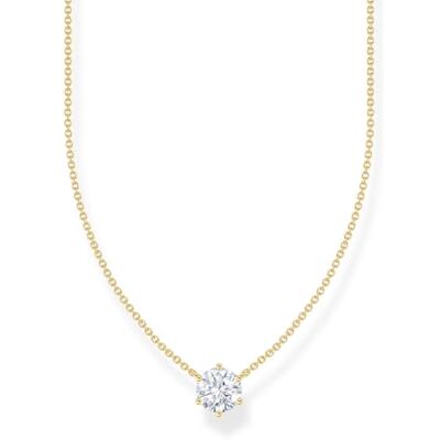 THOMAS SABO Kette mit weißem Zirkonia-Anhänger vergoldet 925 Sterlingsilber, 750 Gelbgold Vergoldung THOMAS SABO Kette mit weißem Zirkonia-Anhänger vergoldet 925 Sterlingsilber, 750 Gelbgold Vergoldung