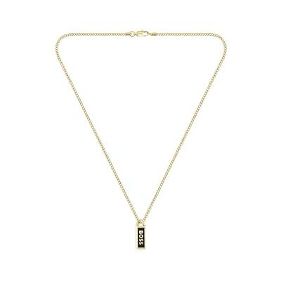 Boss Jewelry Gliederhalskette für Herren Kollektion KASSY EMBLEM aus Edelstahl mit einem Anhänger aus Schwarzem Emaille – Erhältlich in Silber oder Gold Boss Jewelry Gliederhalskette für Herren Kollektion KASSY EMBLEM aus Edelstahl mit einem Anhänger aus Schwarzem Emaille – Erhältlich in Silber oder Gold