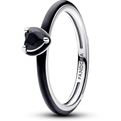 PANDORA ME Ring Herz, Sterlingsilber, mit schwarzem Kristall und schwarzer Emaille PANDORA ME Ring Herz, Sterlingsilber, mit schwarzem Kristall und schwarzer Emaille