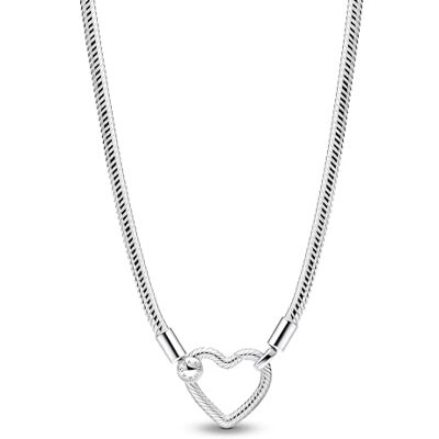 PANDORA Moments Herzverschluss Schlangen-Gliederhalskette aus Sterling Silber, Kompatibel Moments Charms, Größe 45cm,393377C00-45 PANDORA Moments Herzverschluss Schlangen-Gliederhalskette aus Sterling Silber, Kompatibel Moments Charms, Größe 45cm,393377C00-45