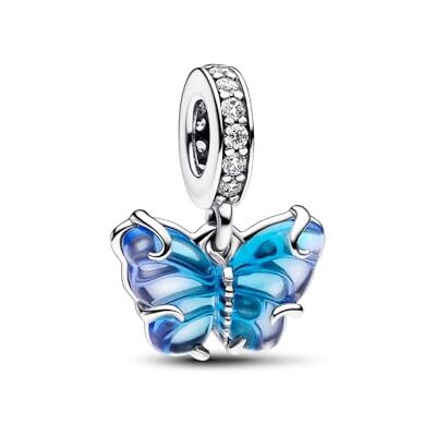 PANDORA Moments Blauer Murano-Glas Schmetterling Charm-Anhänger aus Sterling Silber mit Murano-Glas, Cubic Zirkonia, Kompatibel Moments Armbändern, 792698C01 PANDORA Moments Blauer Murano-Glas Schmetterling Charm-Anhänger aus Sterling Silber mit Murano-Glas, Cubic Zirkonia, Kompatibel Moments Armbändern, 792698C01