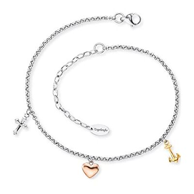 Engelsrufer Fußkettchen für Damen mit Anhänger, 925er Sterlingsilber rhodiniert, oder Edelstahl, Bicolor, Tricolor, verstellbare Länge, nickelfrei, Allergiker geeignet Engelsrufer Fußkettchen für Damen mit Anhänger, 925er Sterlingsilber rhodiniert, oder Edelstahl, Bicolor, Tricolor, verstellbare Länge, nickelfrei, Allergiker geeignet