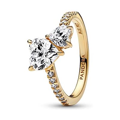 PANDORA Timeless Ring Doppelherz, funkelnd, 14-karätig vergoldet, mit klarem Cubic Zirkonia PANDORA Timeless Ring Doppelherz, funkelnd, 14-karätig vergoldet, mit klarem Cubic Zirkonia