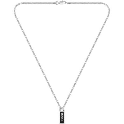 Boss Jewelry Gliederhalskette für Herren Kollektion KASSY EMBLEM aus Edelstahl mit einem Anhänger aus Schwarzem Emaille – Erhältlich in Silber oder Gold Boss Jewelry Gliederhalskette für Herren Kollektion KASSY EMBLEM aus Edelstahl mit einem Anhänger aus Schwarzem Emaille – Erhältlich in Silber oder Gold