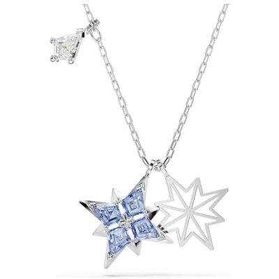 Swarovski Symbolica Anhänger, Rhodinierte Damenhalskette mit Zwei Sternen-Anhängern und Blauen Zirkonia in Drachenschliff, Länge: 38-43 cm Swarovski Symbolica Anhänger, Rhodinierte Damenhalskette mit Zwei Sternen-Anhängern und Blauen Zirkonia in Drachenschliff, Länge: 38-43 cm