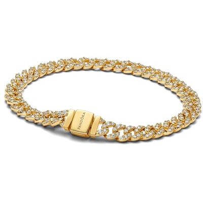 PANDORA Timeless Pavé Cuban Gliederarmband aus Sterling Silber mit vergoldeter Metalllegierung und Zirkonia Größe: 18 cm, 563008C01-18 PANDORA Timeless Pavé Cuban Gliederarmband aus Sterling Silber mit vergoldeter Metalllegierung und Zirkonia Größe: 18 cm, 563008C01-18