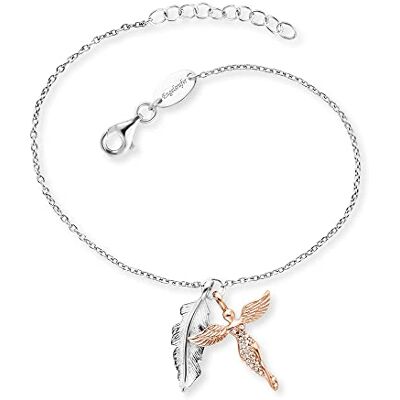 Engelsrufer Damen Armband aus Sterling Silber mit Feder Anhänger und Engel Anhänger besetzt mit 20 Zirkonia Steinen Karabinerverschluss längenverstellbar Engelsrufer Damen Armband aus Sterling Silber mit Feder Anhänger und Engel Anhänger besetzt mit 20 Zirkonia Steinen Karabinerverschluss längenverstellbar