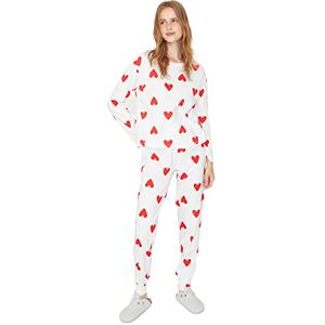 TRENDYOL Damen Herz Lange Ärmel Lounge/Zuhause Regulär Pyjama-Set Pajama Set, Weiß, L EU TRENDYOL Damen Herz Lange Ärmel Lounge/Zuhause Regulär Pyjama-Set Pajama Set, Weiß, L EU
