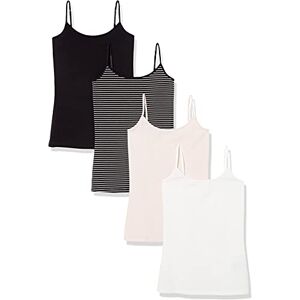 Amazon Essentials Damen Slim-Fit Camisole 4er Pack, Schwarz/Blassrosa/Streifen/Weiß, Medium Amazon Essentials Damen Slim-Fit Camisole 4er Pack, Schwarz/Blassrosa/Streifen/Weiß, Medium