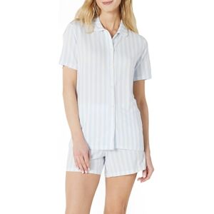 Amazon Essentials x Sofia Grainge Damen Pyjama-Set, eng anliegend, mit kurzen Ärmeln, Blassblau Kühner Streifen, S Amazon Essentials x Sofia Grainge Damen Pyjama-Set, eng anliegend, mit kurzen Ärmeln, Blassblau Kühner Streifen, S
