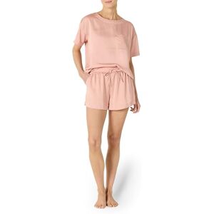 Amazon Essentials Damen Set aus Pyjama-Top und Shorts aus Satin, Staubrosé, L Amazon Essentials Damen Set aus Pyjama-Top und Shorts aus Satin, Staubrosé, L