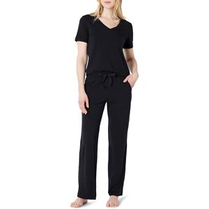 Amazon Essentials Damen-Nachtwäsche-Set, weiche Baumwollmischung, kurzärmelig, T-Shirt und Hose, Schwarz, Größe S Amazon Essentials Damen-Nachtwäsche-Set, weiche Baumwollmischung, kurzärmelig, T-Shirt und Hose, Schwarz, Größe S