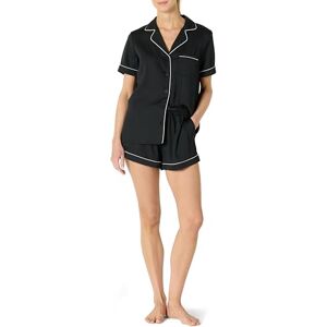 Amazon Essentials Damen Nachtwäsche-Set aus Kurzärmeligem Satin-Oberteil mit Knöpfen und Shorts, Schwarz, M Amazon Essentials Damen Nachtwäsche-Set aus Kurzärmeligem Satin-Oberteil mit Knöpfen und Shorts, Schwarz, M