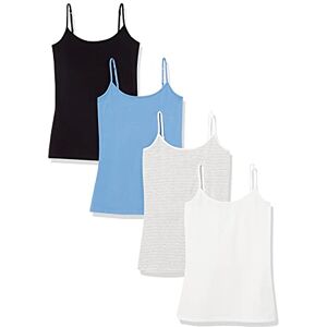 Amazon Essentials Damen Slim Fit Camisole 4er Pack Black/Blue/Grey Stripe/White, Large Amazon Essentials Damen Slim Fit Camisole 4er Pack Black/Blue/Grey Stripe/White, Large