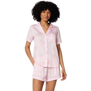 Amazon Essentials Damen Satin Kurzarm Button-Down Top und Kurz Nachtwäsche Set, Hellrosa Rosen, Medium Amazon Essentials Damen Satin Kurzarm Button-Down Top und Kurz Nachtwäsche Set, Hellrosa Rosen, Medium