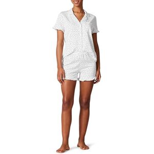 Amazon Essentials Damen-Pyjama-Set aus Baumwolle und Modal mit Paspelierung (erhältlich in Übergröße), weißer Punktedruck, Größe L Amazon Essentials Damen-Pyjama-Set aus Baumwolle und Modal mit Paspelierung (erhältlich in Übergröße), weißer Punktedruck, Größe L