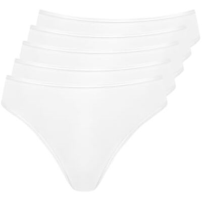 Nur Die 5er Pack String Tanga Mehrfarbig aus Baumwolle Stretch Unterwäsche Unterhosen Basic Mehrpack Damen, weiß, L Nur Die 5er Pack String Tanga Mehrfarbig aus Baumwolle Stretch Unterwäsche Unterhosen Basic Mehrpack Damen, weiß, L