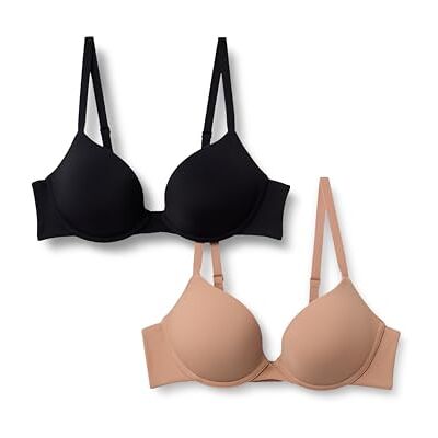 Amazon Essentials Damen Push-Up-BH Mit Rundhalsauschnitt Und Mikrofaserfutter, 2er-Pack, Gewaschene Bronze/Schwarz, 70C Amazon Essentials Damen Push-Up-BH Mit Rundhalsauschnitt Und Mikrofaserfutter, 2er-Pack, Gewaschene Bronze/Schwarz, 70C