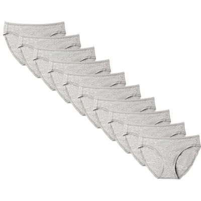 Amazon Essentials Damen Bikini-Unterhosen aus Baumwolle (in Übergröße erhältlich), 10er Pack, Mittelgrau Meliert, 46 Amazon Essentials Damen Bikini-Unterhosen aus Baumwolle (in Übergröße erhältlich), 10er Pack, Mittelgrau Meliert, 46