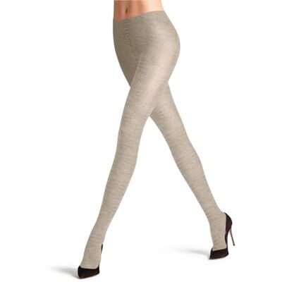 FALKE Damen Strumpfhose Family Rib W Ti Baumwolle einfarbig 1 Stück, Beige Linen Melange 4541, 38-40 FALKE Damen Strumpfhose Family Rib W Ti Baumwolle einfarbig 1 Stück, Beige Linen Melange 4541, 38-40