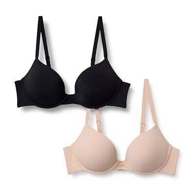 Amazon Essentials Damen Push-Up-BH Mit Rundhalsauschnitt Und Mikrofaserfutter, 2er-Pack, Helles Blütenblatt/Schwarz, 70B Amazon Essentials Damen Push-Up-BH Mit Rundhalsauschnitt Und Mikrofaserfutter, 2er-Pack, Helles Blütenblatt/Schwarz, 70B