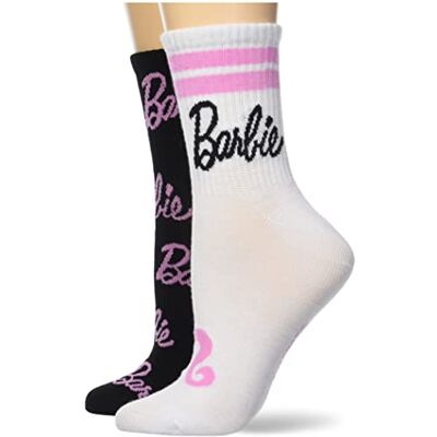 Barbie Damen 2er-Pack Mid Crew Lässige Socken, Weiß Schwarz Multi, 42-44.5 EU Barbie Damen 2er-Pack Mid Crew Lässige Socken, Weiß Schwarz Multi, 42-44.5 EU