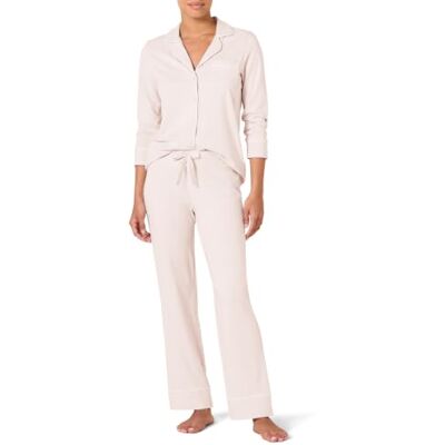 Amazon Essentials Damen Schlafanzug-Set, Baumwollmodal, langärmliges Hemd und durchgehendes Unterteil, Blassrosa, L Amazon Essentials Damen Schlafanzug-Set, Baumwollmodal, langärmliges Hemd und durchgehendes Unterteil, Blassrosa, L