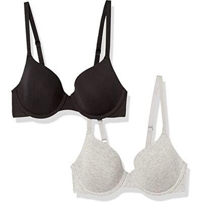 Amazon Essentials Damen Bequemer Bügel T-Shirt BH 2er Pack, Schwarz/Grau Meliert, 38A Amazon Essentials Damen Bequemer Bügel T-Shirt BH 2er Pack, Schwarz/Grau Meliert, 38A