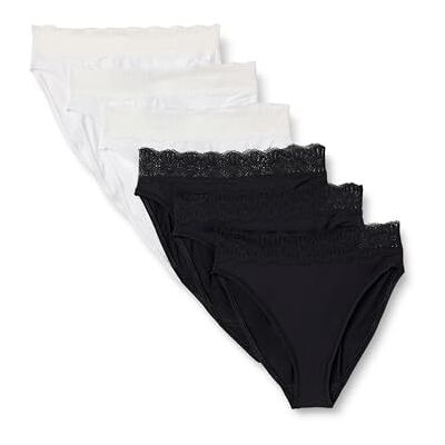 Amazon Essentials Damen Slip aus Peachfarbener Mikrofaser mit Spitzenbesatz, Hoher Taille und Hohem Beinausschnitt, 6er-Pack, Schwarz/Weiß, 36 Amazon Essentials Damen Slip aus Peachfarbener Mikrofaser mit Spitzenbesatz, Hoher Taille und Hohem Beinausschnitt, 6er-Pack, Schwarz/Weiß, 36