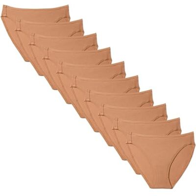 Amazon Essentials Damen Unterhosen aus Baumwoll-Stretch, Hoch Geschnittenes Bikini-Höschen, 10er Pack, Gewaschene Bronze, 40 Amazon Essentials Damen Unterhosen aus Baumwoll-Stretch, Hoch Geschnittenes Bikini-Höschen, 10er Pack, Gewaschene Bronze, 40