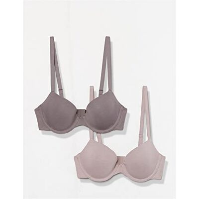 Amazon Essentials Damen Halbschalen-BH aus Baumwolle, 2er-Pack, Grau/Mauve, 75E Amazon Essentials Damen Halbschalen-BH aus Baumwolle, 2er-Pack, Grau/Mauve, 75E