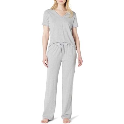 Amazon Essentials Damen Nachtwäsche-Set Aus Kurzärmligem T-Shirt Und Hose Aus Weichem Baumwollmix, Mittelgrau Meliert, XXL Amazon Essentials Damen Nachtwäsche-Set Aus Kurzärmligem T-Shirt Und Hose Aus Weichem Baumwollmix, Mittelgrau Meliert, XXL