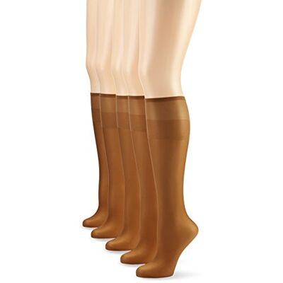 Nur Die 5er Pack Knie Seidenfein 15 DEN transparente Nylon Fein-Kniestrümpfe seidig glänzend breiter Komfortbund Damen, bronze, one size Nur Die 5er Pack Knie Seidenfein 15 DEN transparente Nylon Fein-Kniestrümpfe seidig glänzend breiter Komfortbund Damen, bronze, one size