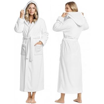 NY Threads Women Fleece Hooded Bathrobe Plush Long Robe (Medium, White) NY Threads Women Fleece Hooded Bathrobe Plush Long Robe (Medium, White)