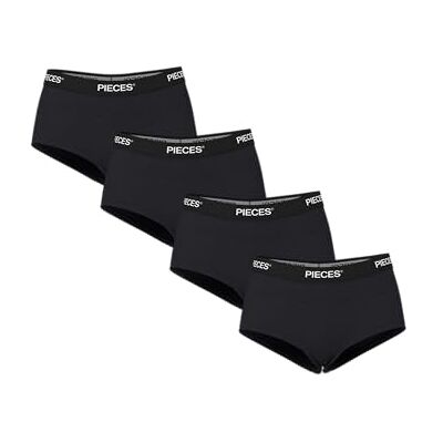 PIECES Damen Pclogo Lady 4 Pack Solid Noos, Schwarz, L PIECES Damen Pclogo Lady 4 Pack Solid Noos, Schwarz, L
