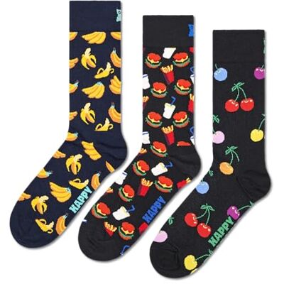 Happy Socks Classic Crew Socken für Damen und Herren – Bananen, Burger & Kirschen – 3er-Pack, Größe 36–41 Happy Socks Classic Crew Socken für Damen und Herren – Bananen, Burger & Kirschen – 3er-Pack, Größe 36–41