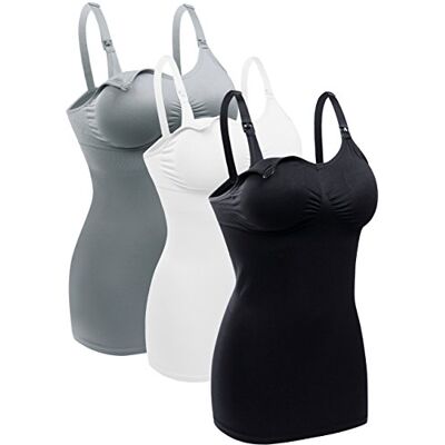BRLIDO Damen Still-Tanktop mit integriertem BH für Stillen und Mutterschaft, Schwarz Grau Weiß, Mittel BRLIDO Damen Still-Tanktop mit integriertem BH für Stillen und Mutterschaft, Schwarz Grau Weiß, Mittel