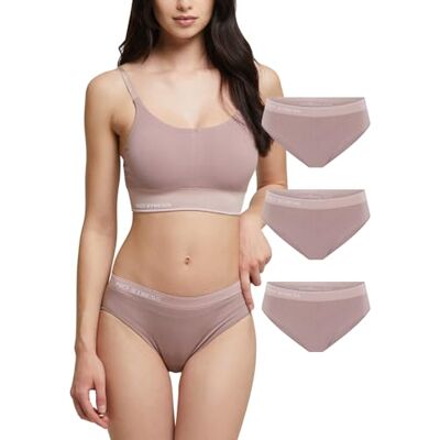 Pompea 3 Stück Damen-Slips aus elastischer Baumwolle, Seamless, Unterhosen mit elastischem Riemen mit Logo (Cameo, S/M) Pompea 3 Stück Damen-Slips aus elastischer Baumwolle, Seamless, Unterhosen mit elastischem Riemen mit Logo (Cameo, S/M)