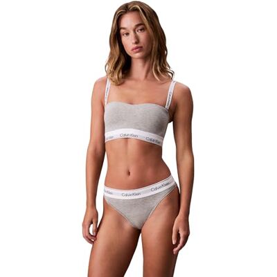 Calvin Damen Slip High Leg mit Logobund, Grau (Grey Heather), L Calvin Damen Slip High Leg mit Logobund, Grau (Grey Heather), L