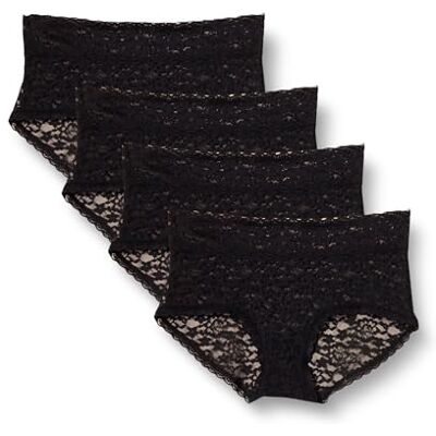 Amazon Essentials Damen Bequeme Hipster-Unterwäsche Aus Stretch-Spitze, 4er-Pack, Schwarz, 40 Amazon Essentials Damen Bequeme Hipster-Unterwäsche Aus Stretch-Spitze, 4er-Pack, Schwarz, 40