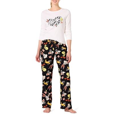 Amazon Essentials Damen Schlaf-Set leichte Flanellhose und langärmeliges-T-Shirt, Looney Tunes Gang – Damen, L Amazon Essentials Damen Schlaf-Set leichte Flanellhose und langärmeliges-T-Shirt, Looney Tunes Gang – Damen, L