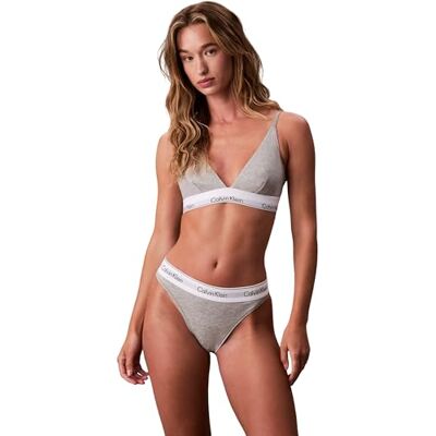 Calvin Damen Triangel BH Unlined mit Logobund, Grau (Grey Heather), S Calvin Damen Triangel BH Unlined mit Logobund, Grau (Grey Heather), S