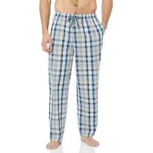 Amazon Essentials Herren Pyjama-Hose aus Baumwollpopeline in gerader Passform mit elastischem Bund und Kordelzug, Blau Hellorange Madras Plaid, L Amazon Essentials Herren Pyjama-Hose aus Baumwollpopeline in gerader Passform mit elastischem Bund und Kordelzug, Blau Hellorange Madras Plaid, L