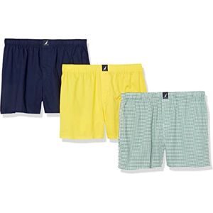 Nautica Herren-Boxershorts, Baumwolle, gewebt, gelb/dunkelblau/kariert (Mari Gold/Peacoat/Check Ocean Greenery), Größe L, 3er-Pack Nautica Herren-Boxershorts, Baumwolle, gewebt, gelb/dunkelblau/kariert (Mari Gold/Peacoat/Check Ocean Greenery), Größe L, 3er-Pack